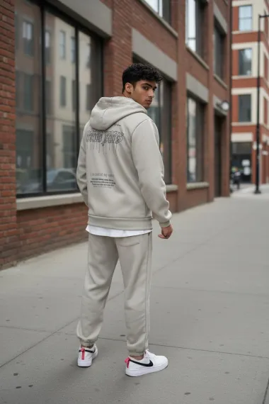 Trening barbati slim fit bej, Pantaloni + hanorac 166