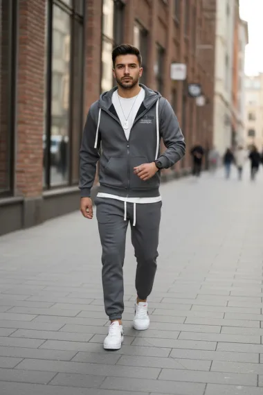 Trening barbati slim fit gri, Pantaloni + hanorac 166