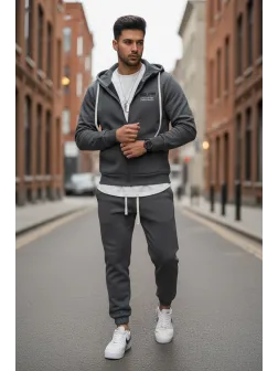 Trening barbati slim fit gri, Pantaloni + hanorac 166 Trening barbati slim fit gri, Pantaloni + hanorac 166