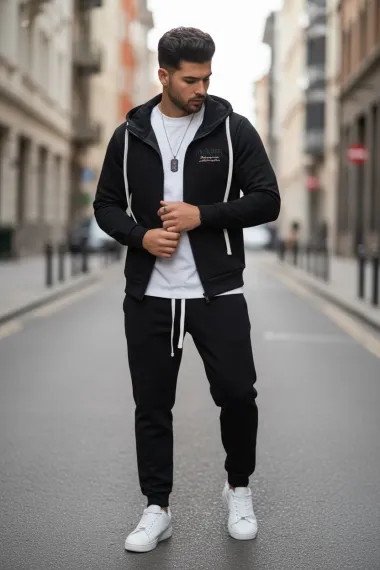 Trening barbati slim fit negru, Pantaloni + hanorac 166