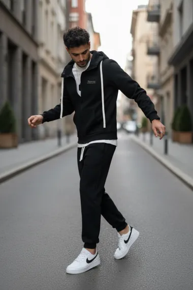 Trening barbati slim fit negru, Pantaloni + hanorac 166