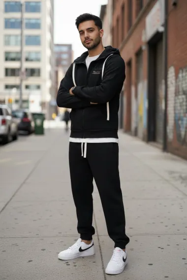 Trening barbati slim fit negru, Pantaloni + hanorac 166