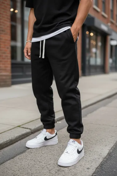 Trening barbati slim fit negru, Pantaloni + hanorac 166