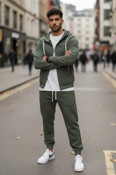 Trening barbati slim fit kaki , Pantaloni + hanorac 168