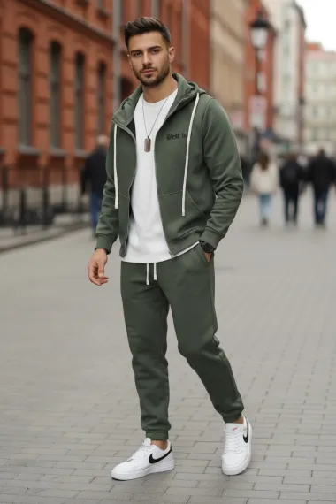 Trening barbati slim fit kaki , Pantaloni + hanorac 168