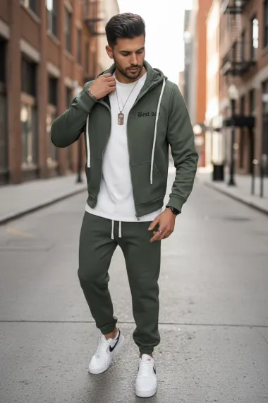Trening barbati slim fit kaki , Pantaloni + hanorac 168