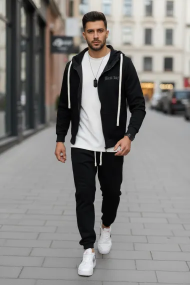 Trening barbati slim fit negru, Pantaloni + hanorac 168