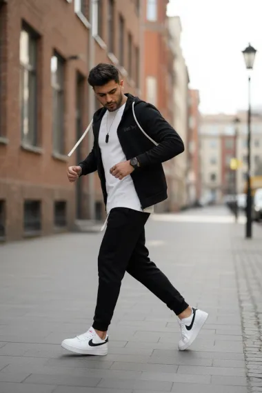 Trening barbati slim fit negru, Pantaloni + hanorac 168