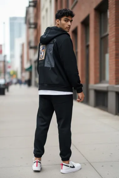 Trening barbati slim fit negru, Pantaloni + hanorac 168