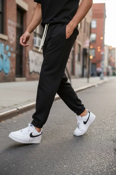 Trening barbati slim fit negru, Pantaloni + hanorac 168