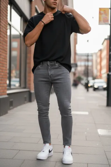 Blugi barbati conici gri 3951