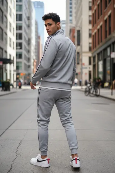 Trening barbati slim fit gri, Pantaloni + hanorac 1209