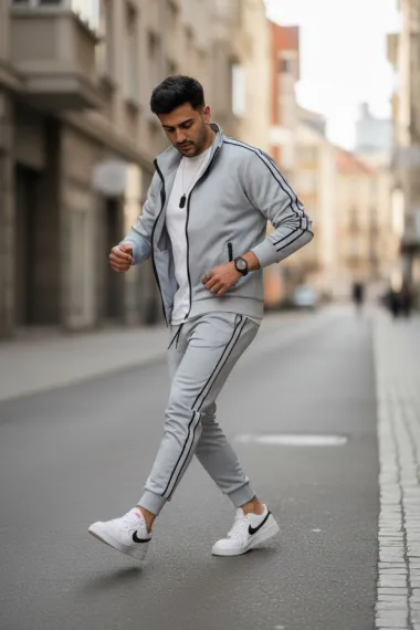 Trening barbati slim fit gri, Pantaloni + hanorac 1209