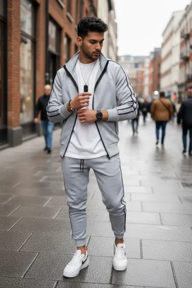 Trening barbati slim fit gri, Pantaloni + hanorac 1209