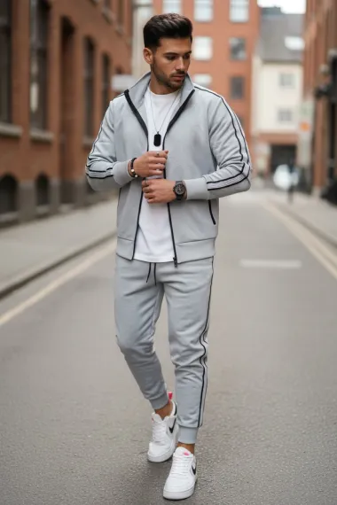 Trening barbati slim fit gri, Pantaloni + hanorac 1209