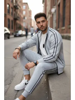 Trening barbati slim fit gri, Pantaloni + hanorac 1209