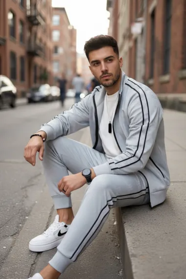 Trening barbati slim fit gri, Pantaloni + hanorac 1209