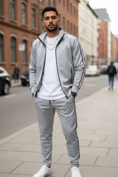 Trening barbati slim fit gri, Pantaloni + hanorac 1209