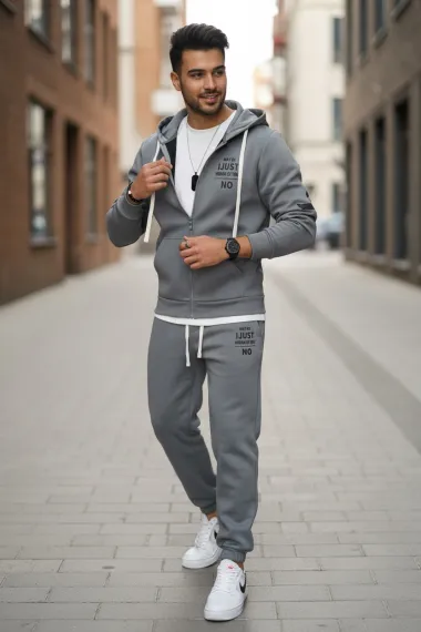 Trening barbati slim fit gri, Pantaloni + hanorac 162 23-4.2