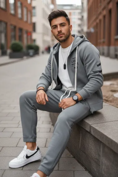 Trening barbati slim fit gri, Pantaloni + hanorac 162 23-4.2