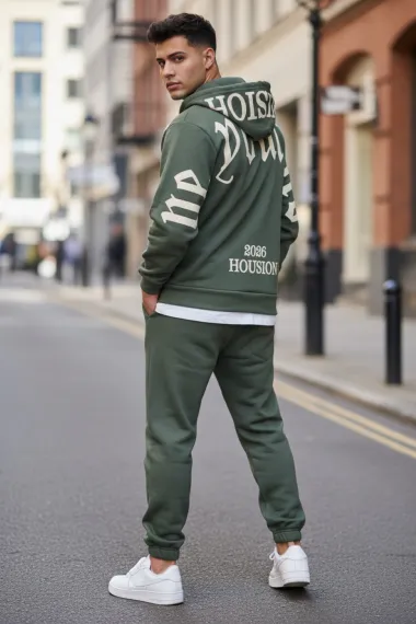 Trening barbati slim fit kaki, Pantaloni + hanorac 162