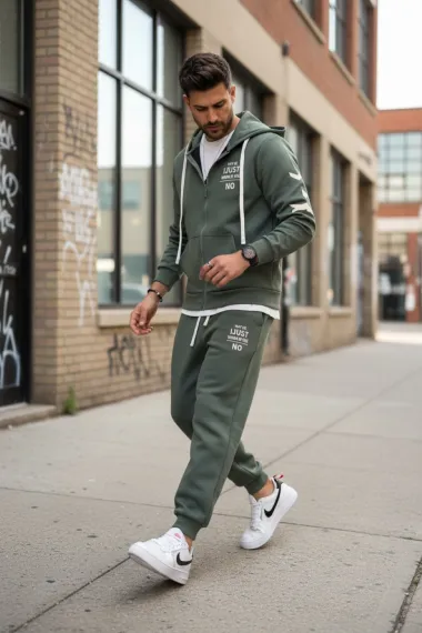 Trening barbati slim fit kaki, Pantaloni + hanorac 162