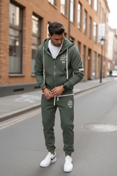 Trening barbati slim fit kaki, Pantaloni + hanorac 162