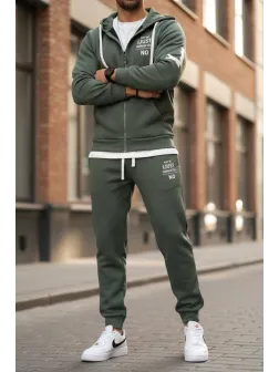 Trening barbati slim fit kaki, Pantaloni + hanorac 162