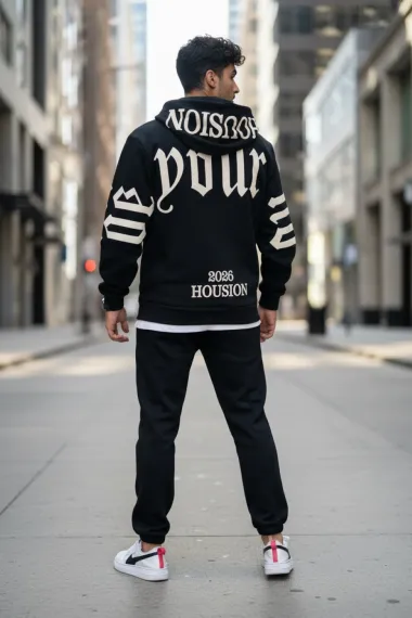 Trening barbati slim fit negru, Pantaloni + hanorac 162 13-1.3