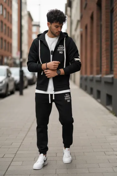 Trening barbati slim fit negru, Pantaloni + hanorac 162 13-1.3