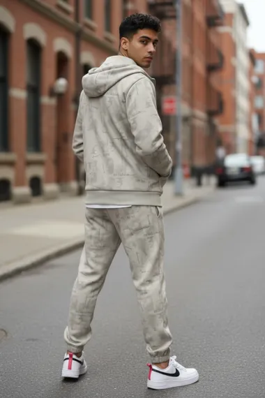 Trening barbati slim fit bej, Pantaloni + hanorac 167 19-5