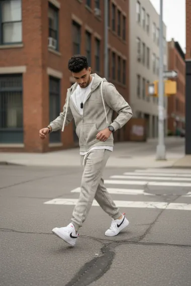 Trening barbati slim fit bej, Pantaloni + hanorac 167 19-5