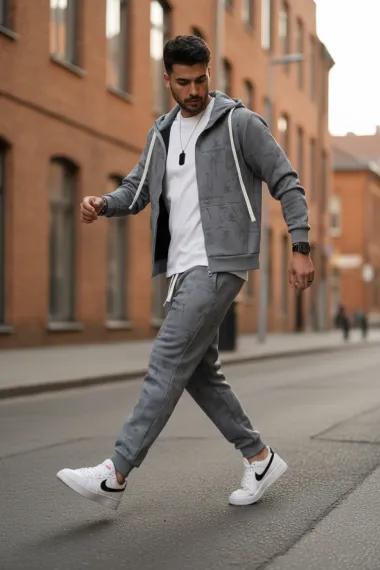 Trening barbati slim fit gri, Pantaloni + hanorac 167 32-2.1