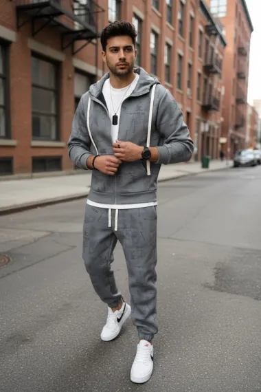 Trening barbati slim fit gri, Pantaloni + hanorac 167 32-2.1