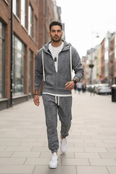 Trening barbati slim fit gri, Pantaloni + hanorac 167 32-2.1