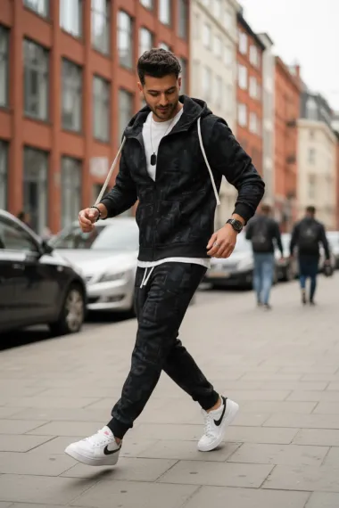 Trening barbati slim fit negru, Pantaloni + hanorac 167 43-4