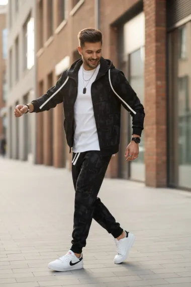 Trening barbati slim fit negru, Pantaloni + hanorac 167 43-4