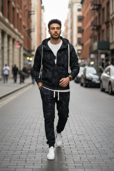 Trening barbati slim fit negru, Pantaloni + hanorac 167 43-4