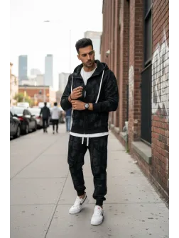 Trening barbati slim fit negru, Pantaloni + hanorac 167 43-4