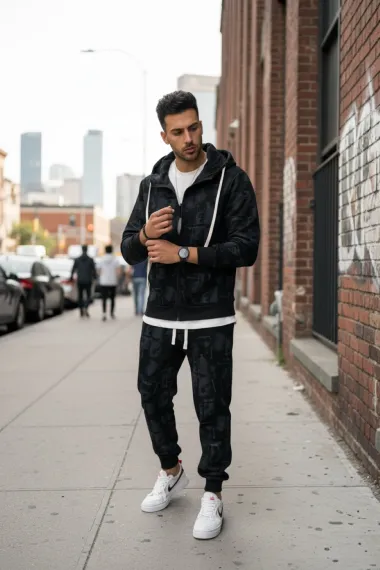 Trening barbati slim fit negru, Pantaloni + hanorac 167 43-4