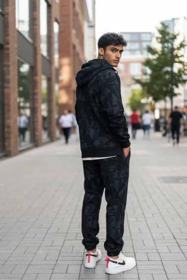 Trening barbati slim fit negru, Pantaloni + hanorac 167 43-4