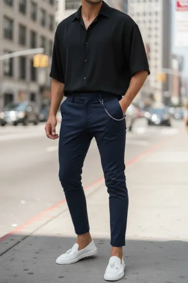 Pantaloni barbati casual bleumarin 10614