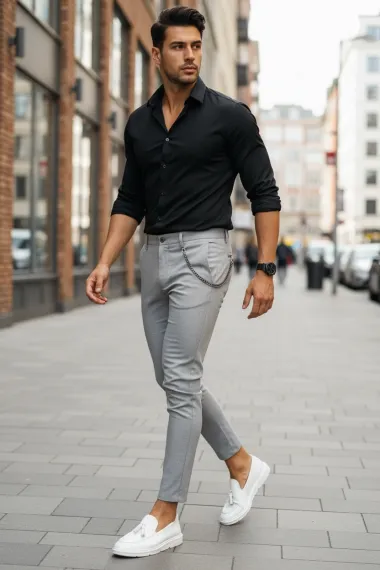 Pantaloni barbati eleganti gri 10614