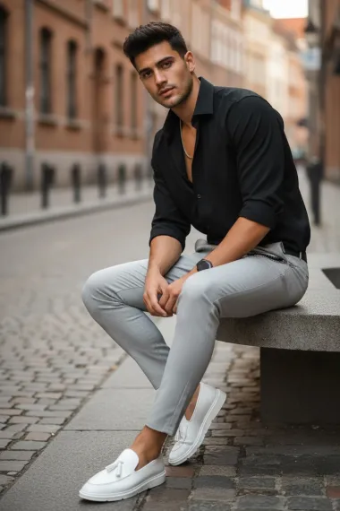 Pantaloni barbati eleganti gri 10614