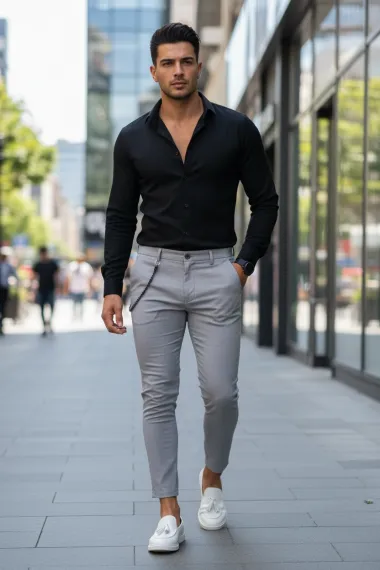 Pantaloni barbati eleganti gri 10614