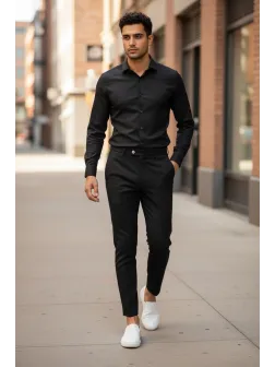 Pantaloni barbati eleganti negri B1734 D5