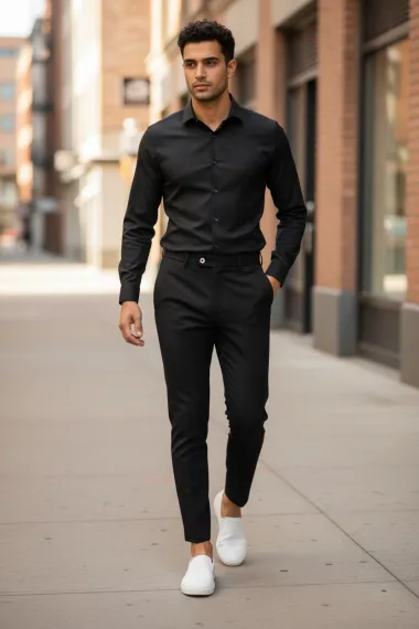 Pantaloni barbati eleganti negri B1734 D5