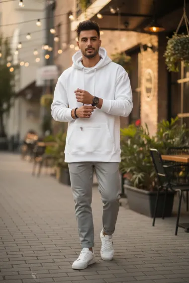 Hanorac barbati slim fit alb K150 H8