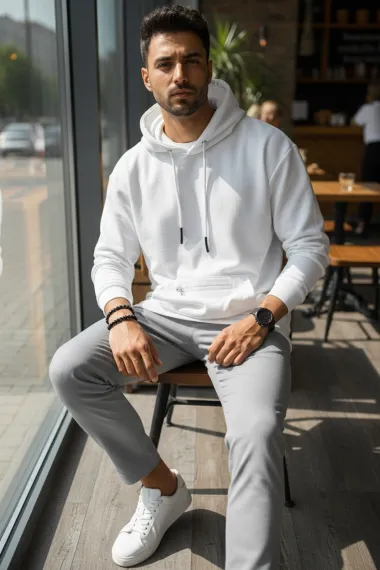 Hanorac barbati slim fit alb K150 H8