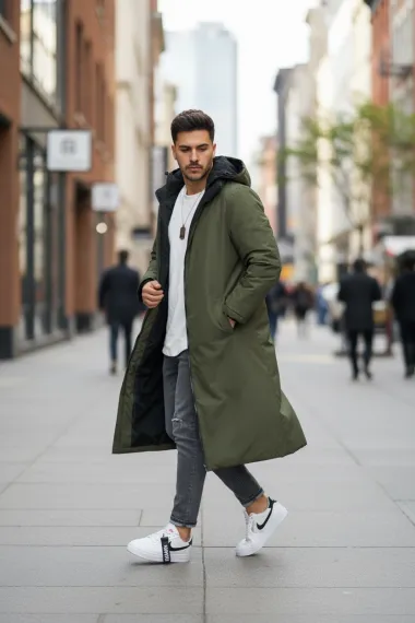 Geaca barbati de iarna kaki,2 fete, lunga, imprimeu spate "TO THE LIMIT" 2588